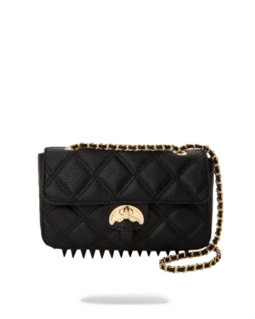 BORSA A MANO NOIR QUILT CON CATENA D'ORO E MOTIVO A SQUALO