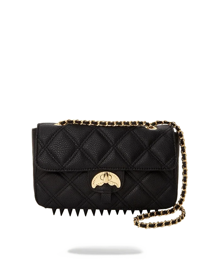 BORSA A MANO NOIR QUILT CON CATENA D'ORO E MOTIVO A SQUALO