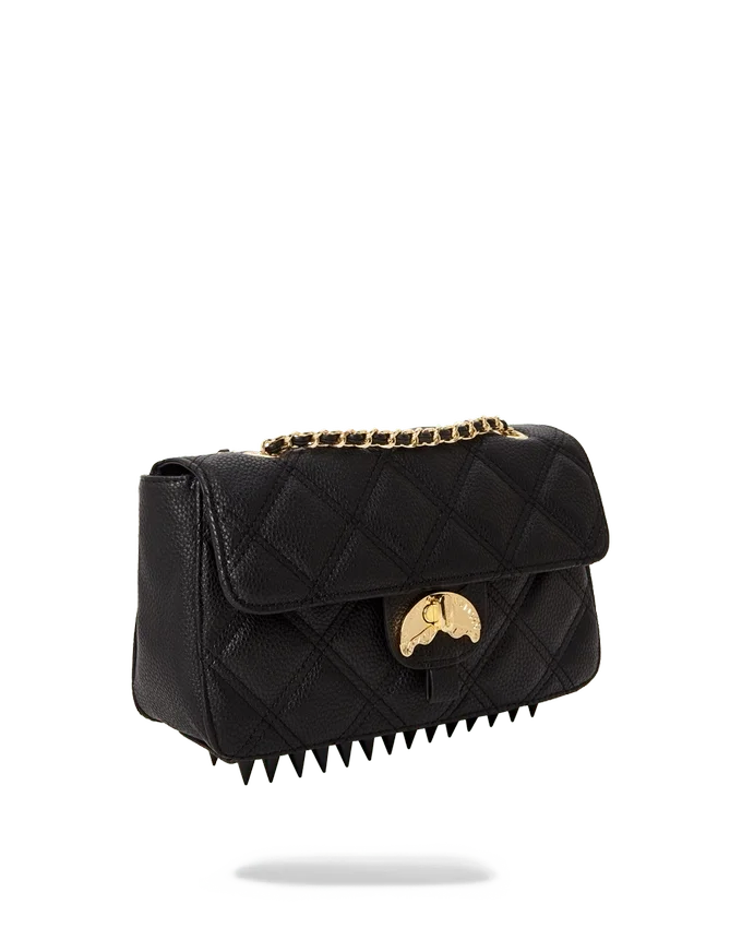 BORSA A MANO NOIR QUILT CON CATENA D'ORO E MOTIVO A SQUALO