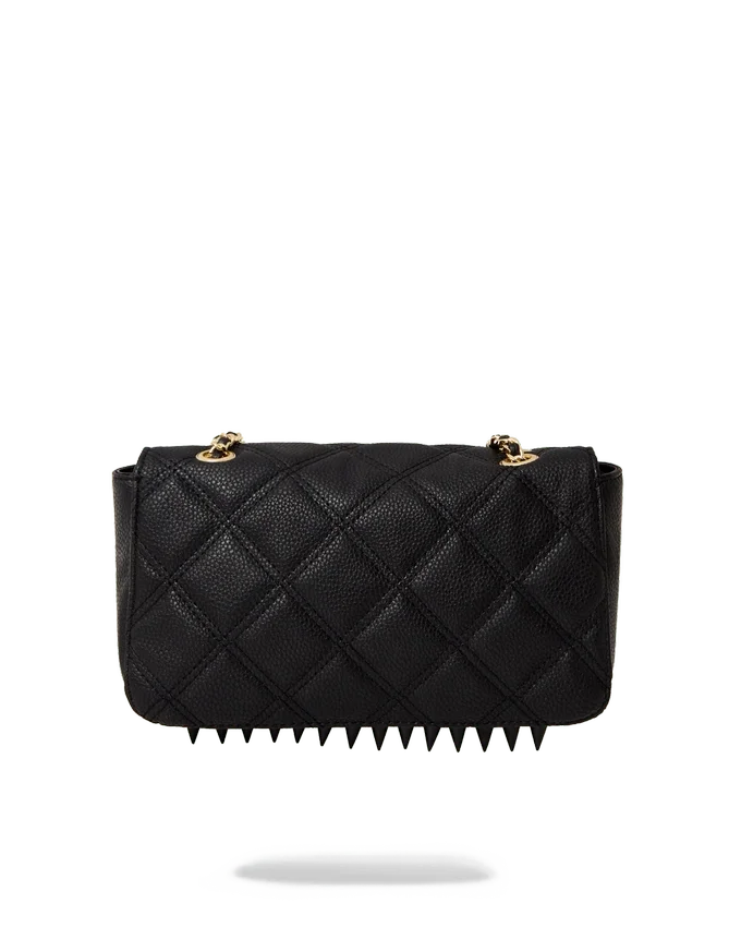 BORSA A MANO NOIR QUILT CON CATENA D'ORO E MOTIVO A SQUALO