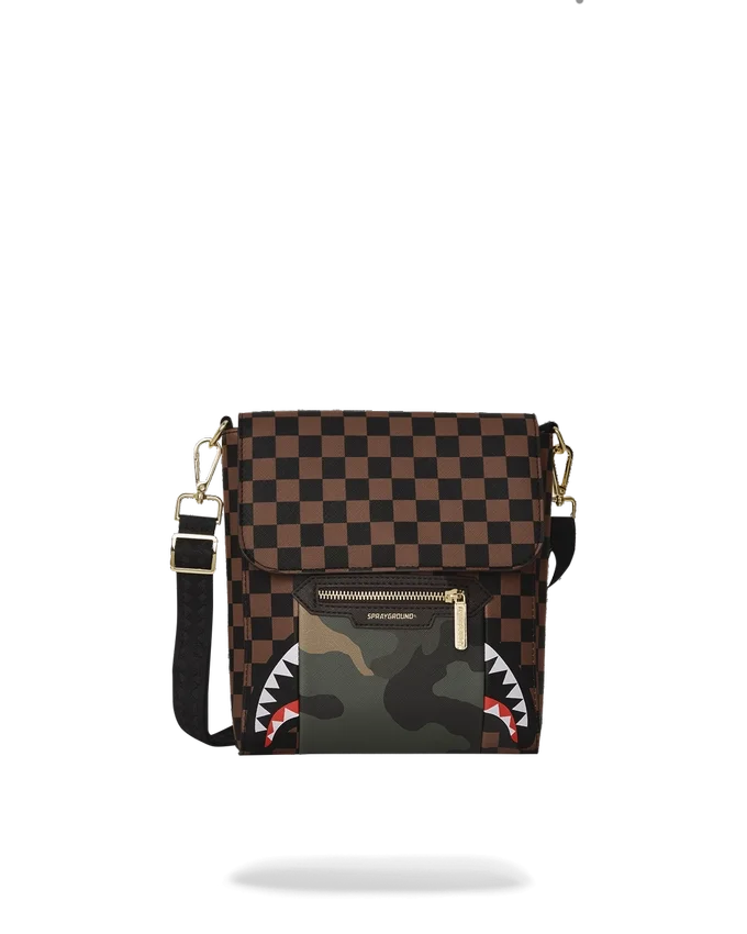 BORSA A MONOSPALLA MESSENGER “SHARKS IN PARIS” CON TASCA ESTERNA CON CERNIERA DORATA