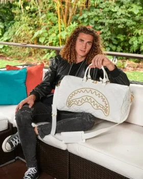 BORSA BORSONI RIVIERA LE BLANC CON CATENA D’ORO E DETTAGLI A FORMA DI SQUALO