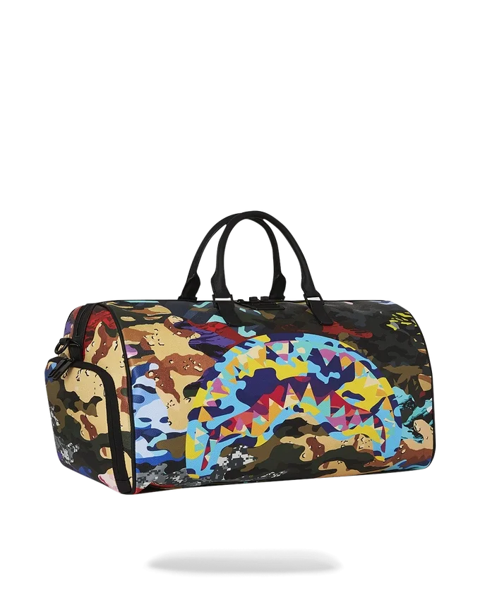 BORSA DA VIAGGIO CAMOUFLAGE A RIGHE E QUADRATI