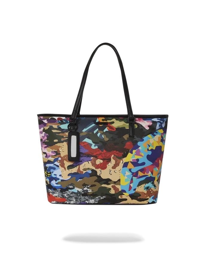 BORSA TOTE CAMOUFLAGE A RIGHE E QUADRATI