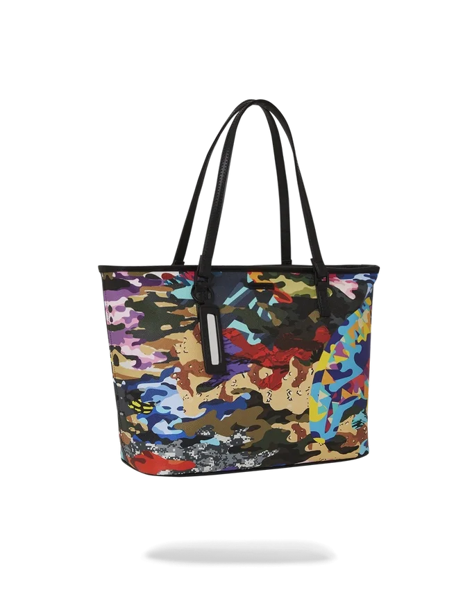 BORSA TOTE CAMOUFLAGE A RIGHE E QUADRATI