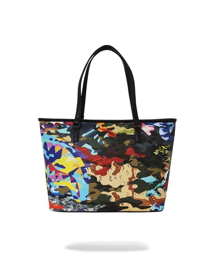 BORSA TOTE CAMOUFLAGE A RIGHE E QUADRATI