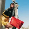 BORSA TOTE CON MOTIVO "MONEY" IN TESSUTO BRICK