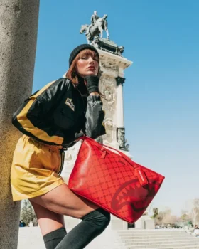 BORSA TOTE CON MOTIVO “MONEY” IN TESSUTO BRICK