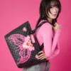 BORSA TOTE DI PANNELLA CON SQUALO E DIAMANTI