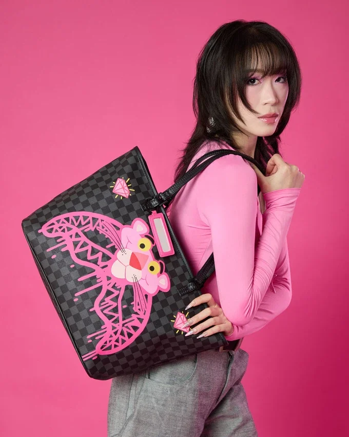 BORSA TOTE DI PANNELLA CON SQUALO E DIAMANTI
