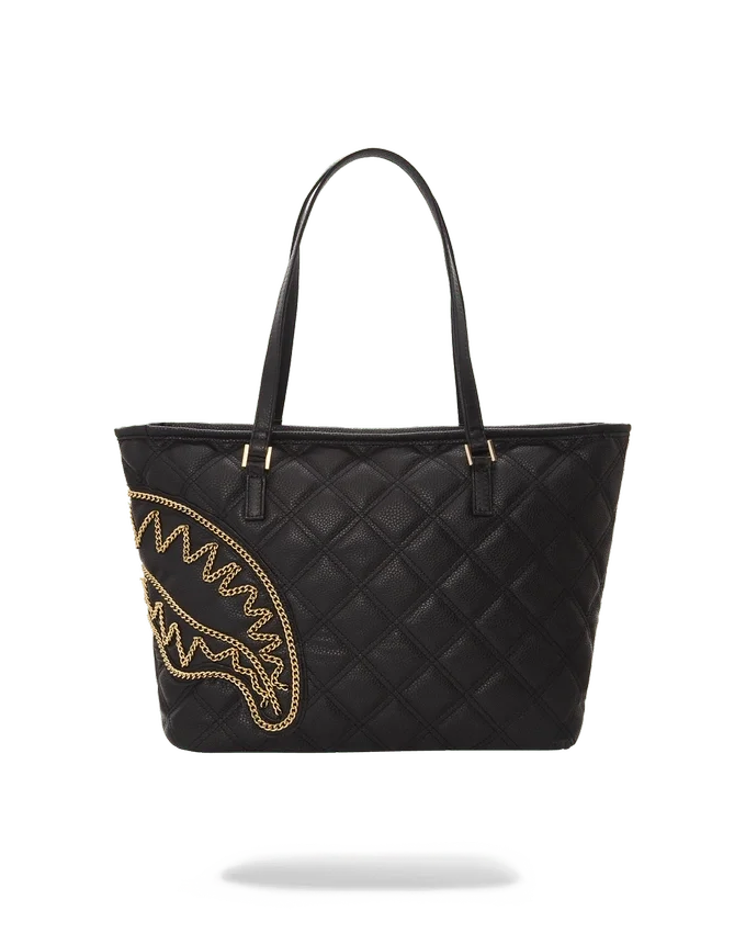 BORSA TOTE NOIR QUILT CON CATENA DORATA E MOTIVO SQUALO