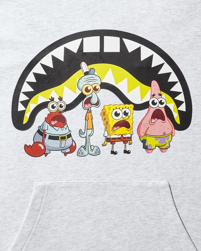 FELPA CON CAPPUCCIO E SQUALO SPONGEBOB (GRIGIO CHIARO)