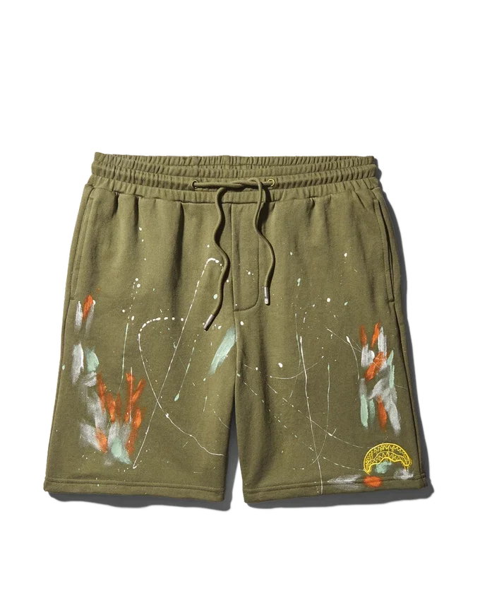 PANTALONCINI IN MAGLIA CON MACCHIE DI VERNICE (VERDE)