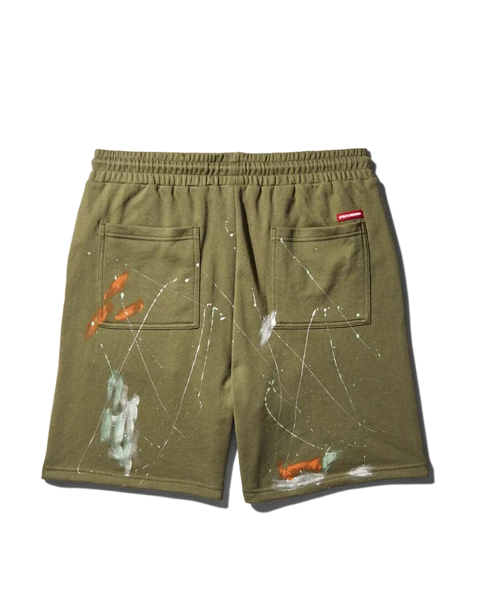 PANTALONCINI IN MAGLIA CON MACCHIE DI VERNICE (VERDE)