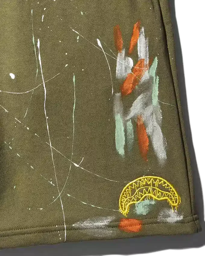 PANTALONCINI IN MAGLIA CON MACCHIE DI VERNICE (VERDE)